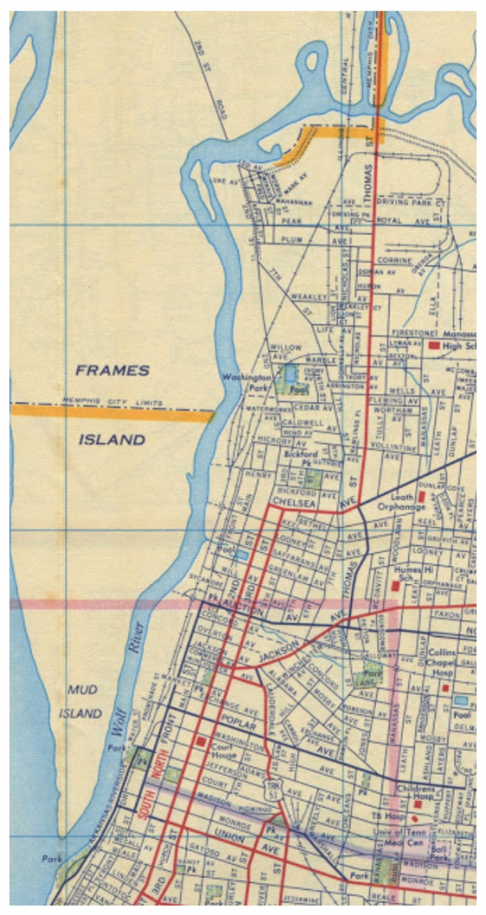 1958 Frames Island map showing Mud Island