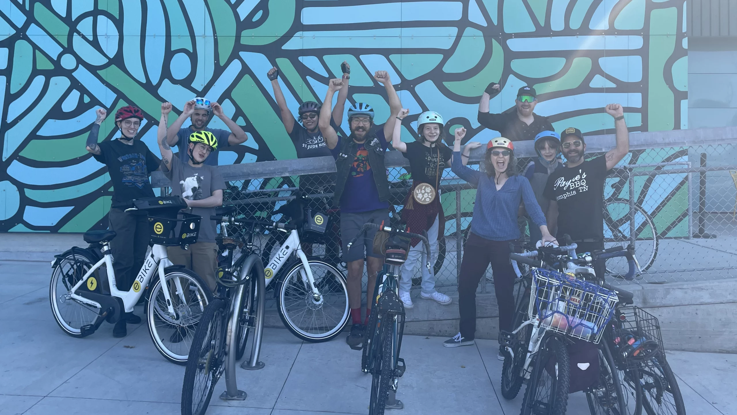 Group of people on bicycles promoting bicycling in Memphis